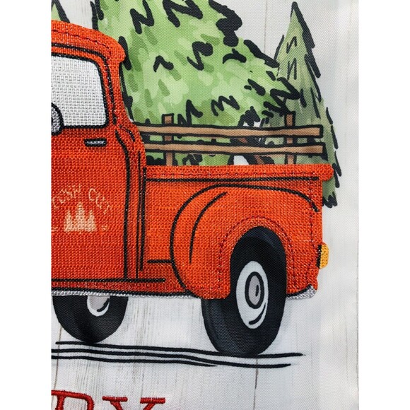 Red Truck Christmas Fresh Cut Trees Applique Embroidered Garden Flag 11.5"X18" - Picture 4 of 10